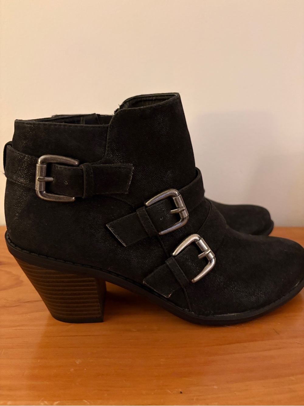 Crown Vintage Black Triple Buckle Ankle Booties
